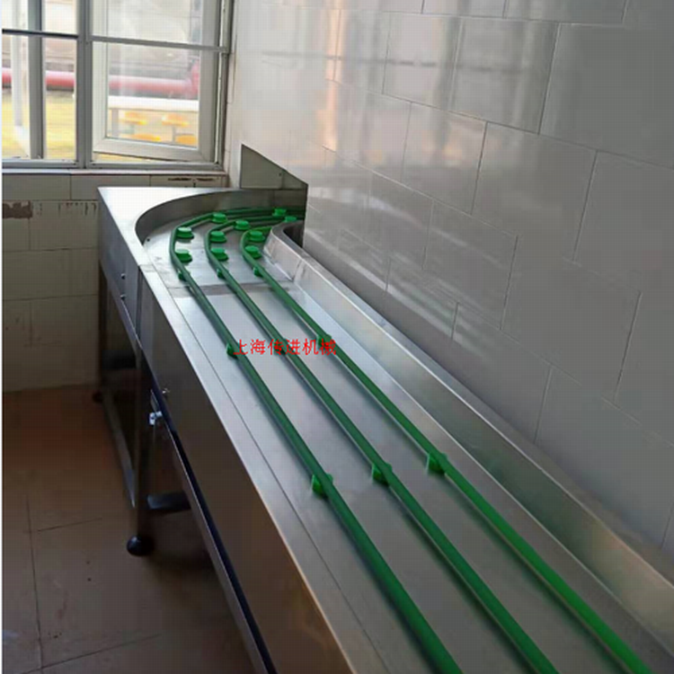 餐廳餐盤回收輸送線，圓帶式輸送機(jī)